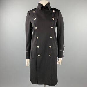 VERSUS by GIANNI VERSACE Size 10 Black Wool Solid Leather Trim Coat